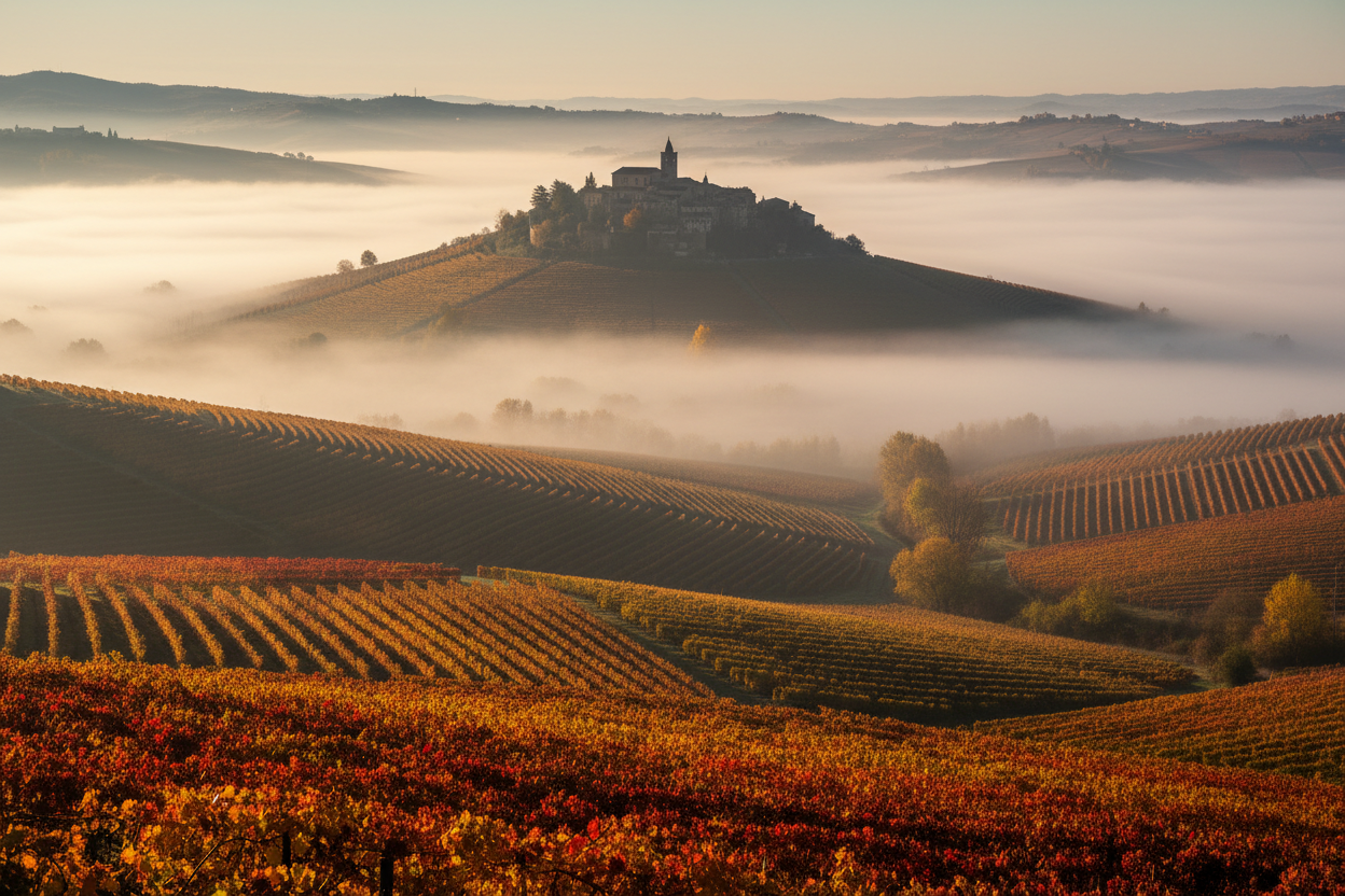 Piedmont vineyards with Langhe hills